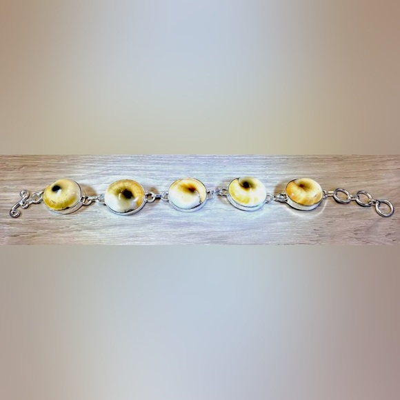 Handmade Sterling Silver Shiva Eye Gemstone Toggle Bracelet, 8” - Picture 7 of 7